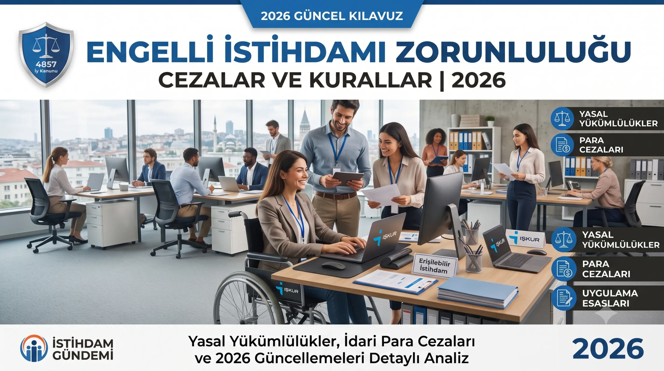 Ofis ortamında çalışan bedensel engelli bir birey ve engelli istihdamı zorunluluğu yasal mevzuat evrakları